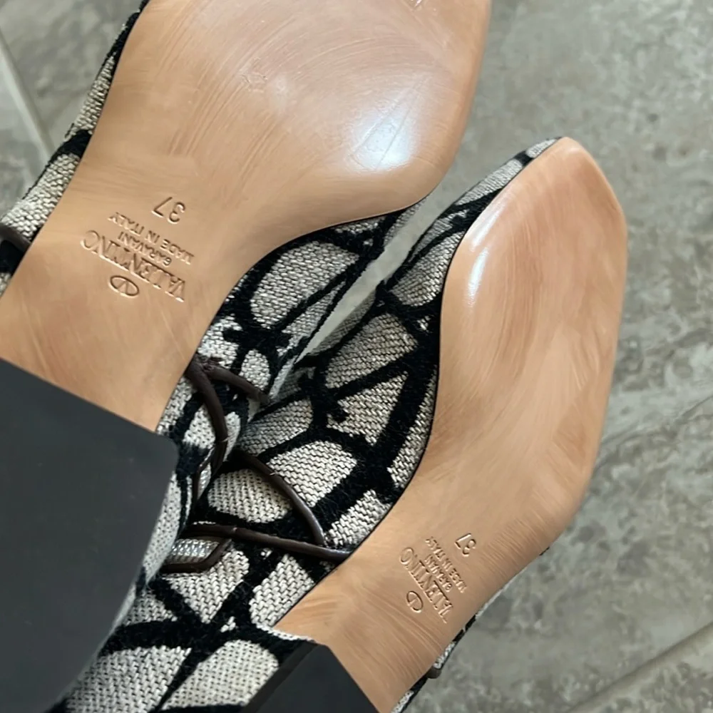Valentino Garavani Toile Iconographe V-Logo Knee-High Boots, New, w/Box, Size 37